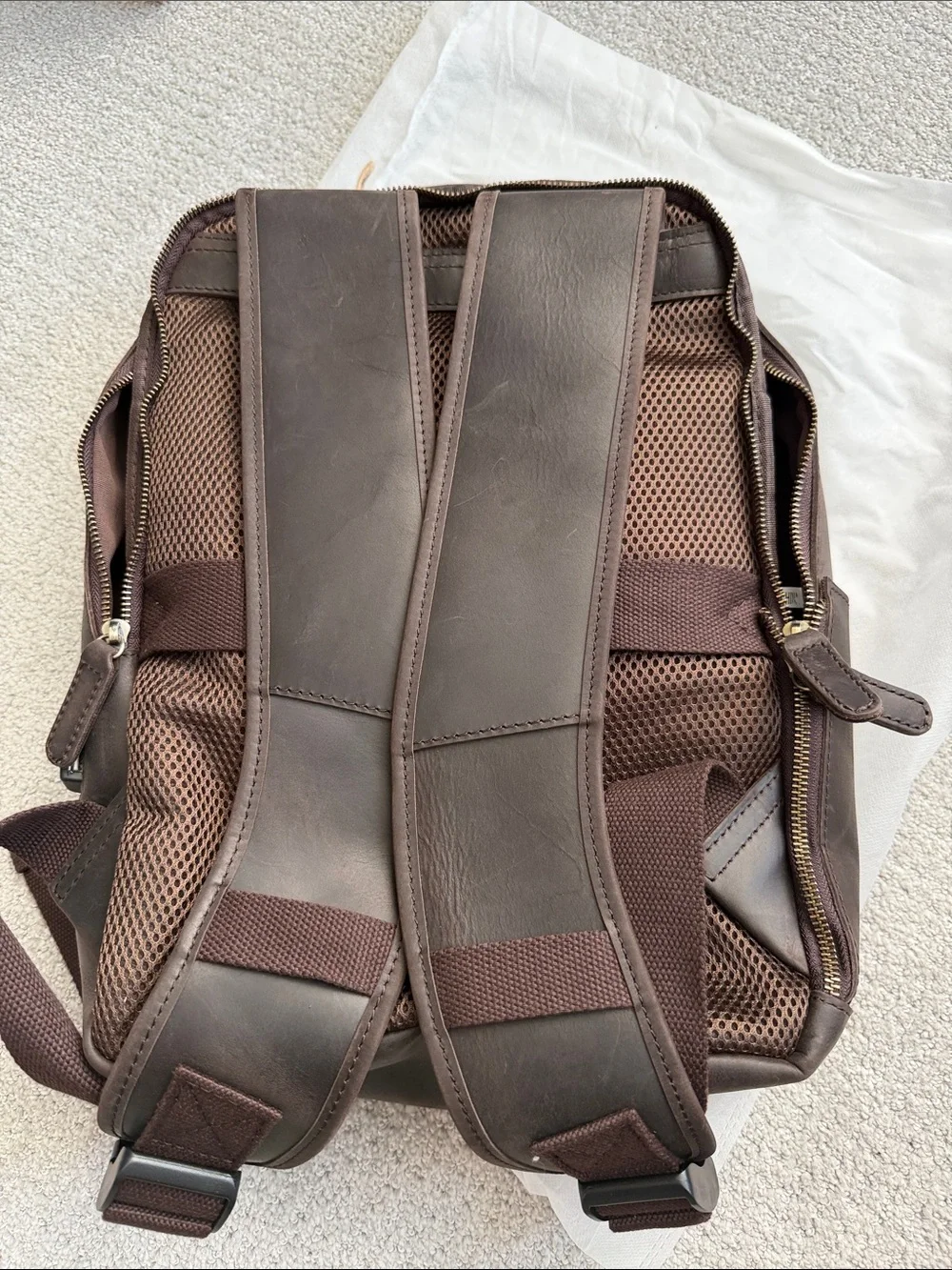 Men's Brown Leather Laptop Backpack with Front Zip Pocket
